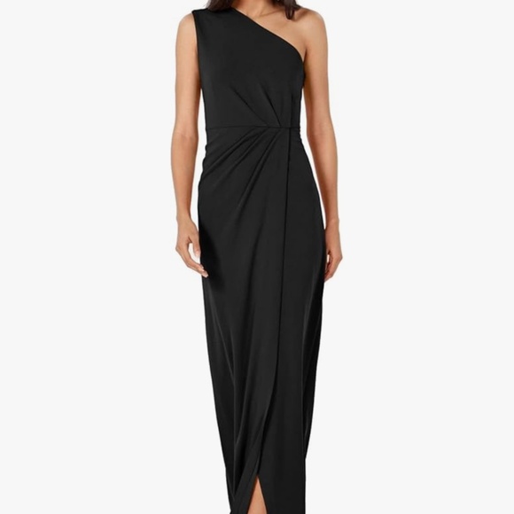 Calvin Klein Womens One Shoulder Gown with Waist Ruch Black Wrap Skirt Size 8 - Picture 1 of 14